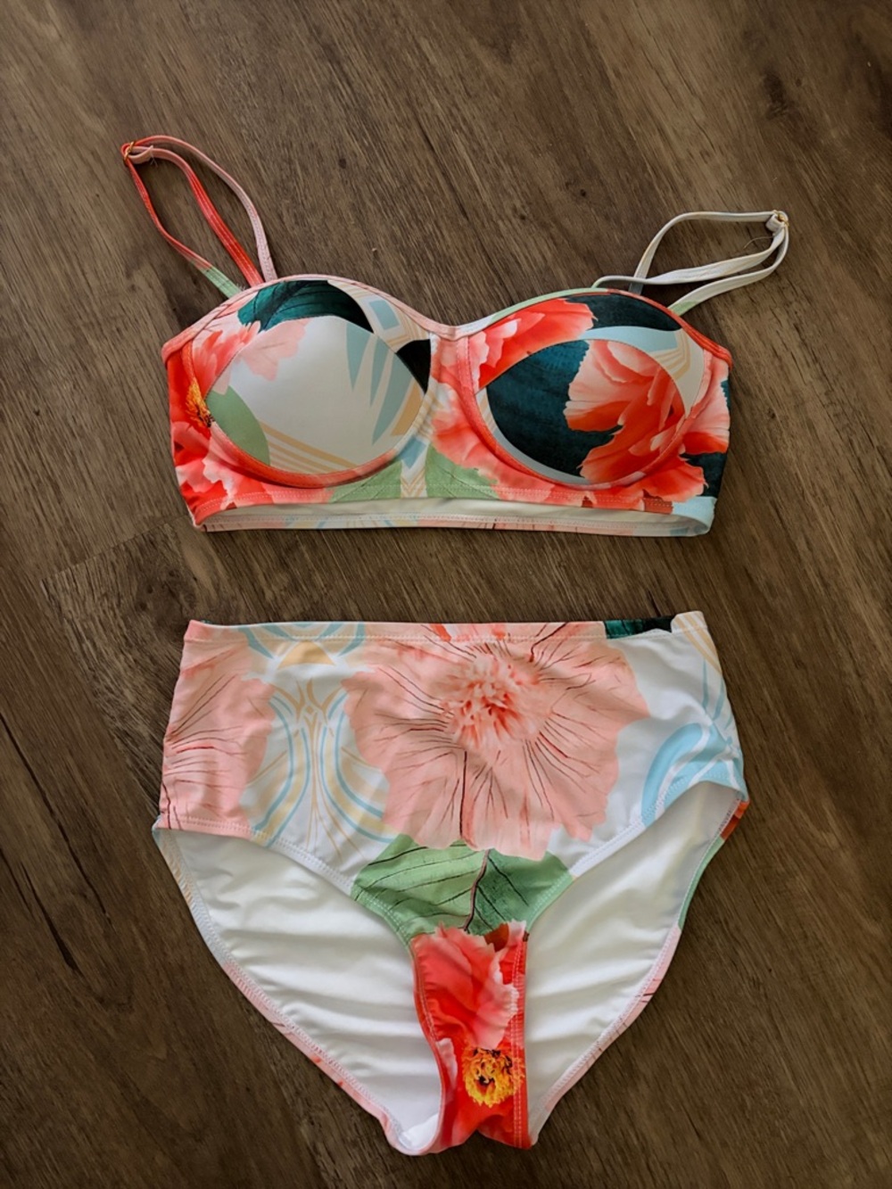 Fashion Nova Floral Bikini - Coral and Green